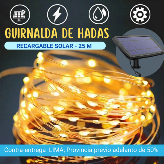 Guirnalda de hadas recargable solar 25m para exteriores