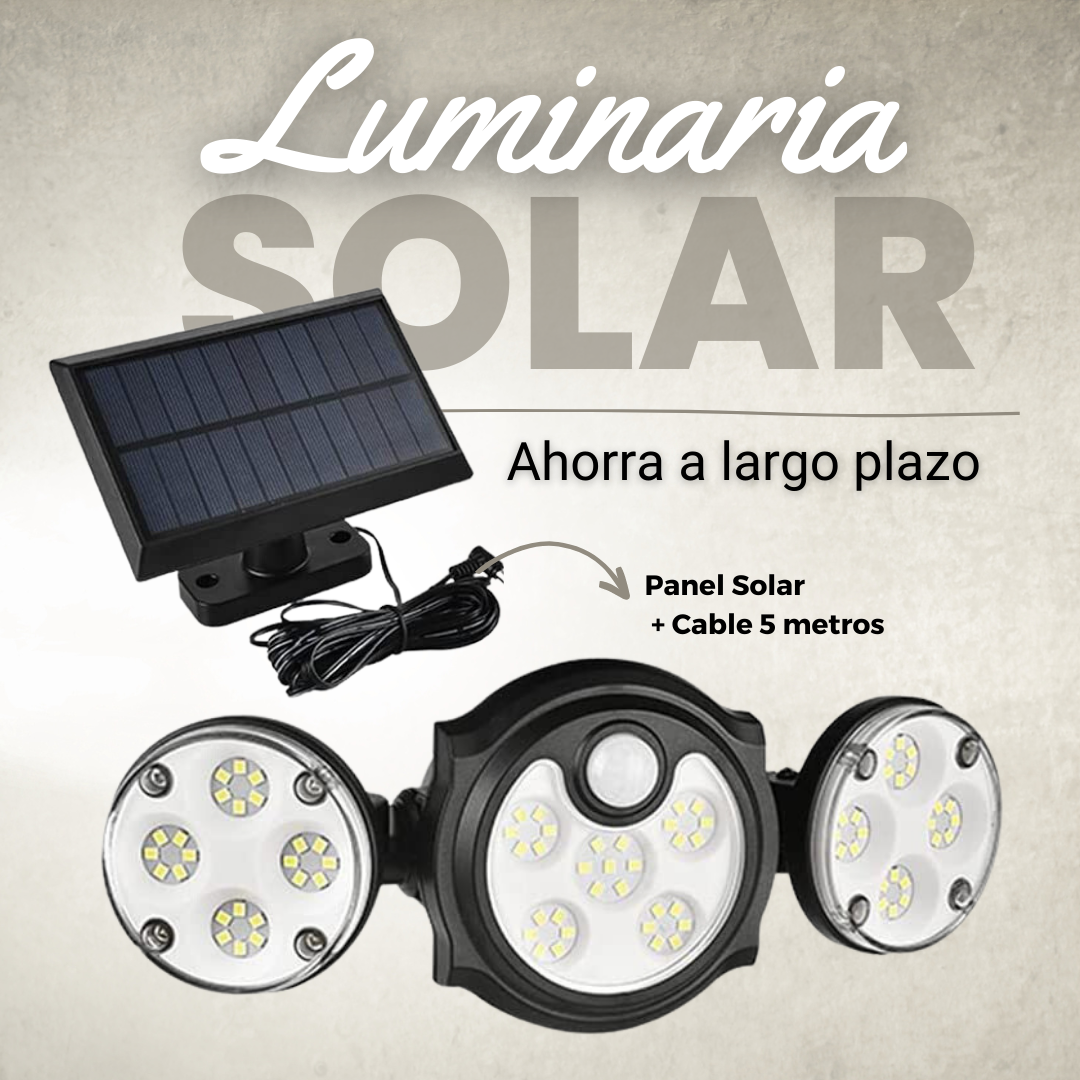 CAFINI° - Luminaria solar recargable 3 cabezales + cable 5 m