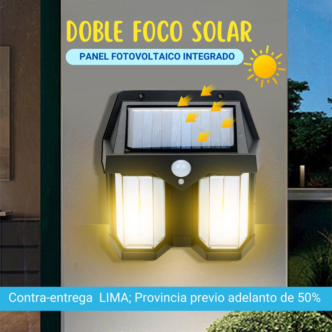 Luminaria solar de pared- 2 focos-luz cálida