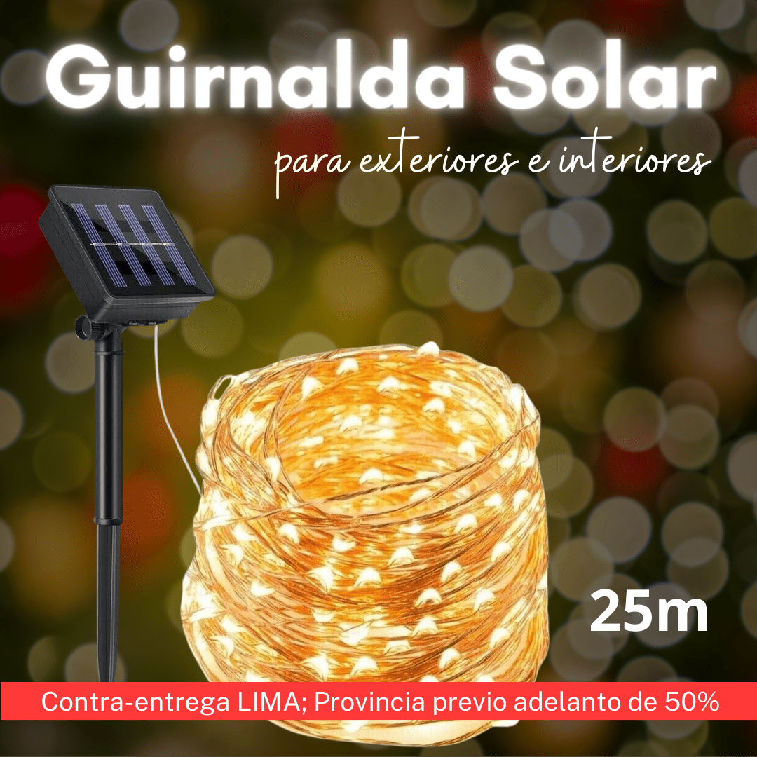 Guirnalda de hadas recargable solar 25m para exteriores