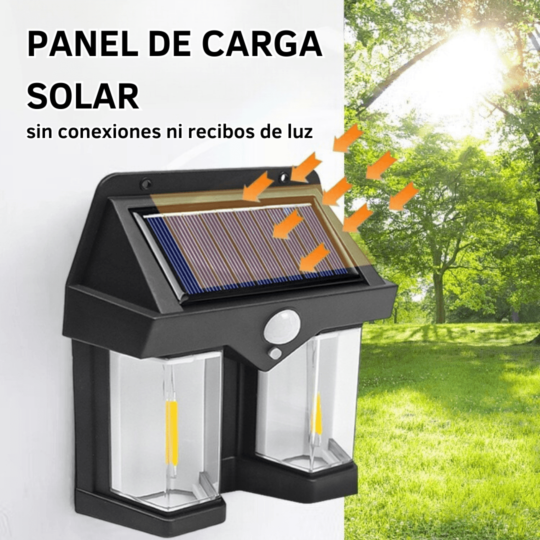 Luminaria solar de pared- 2 focos-luz cálida