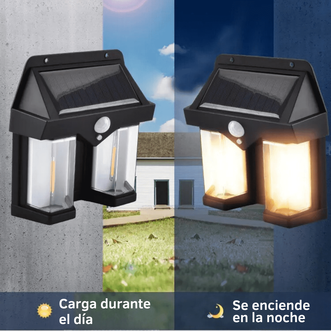 Luminaria solar de pared- 2 focos-luz cálida